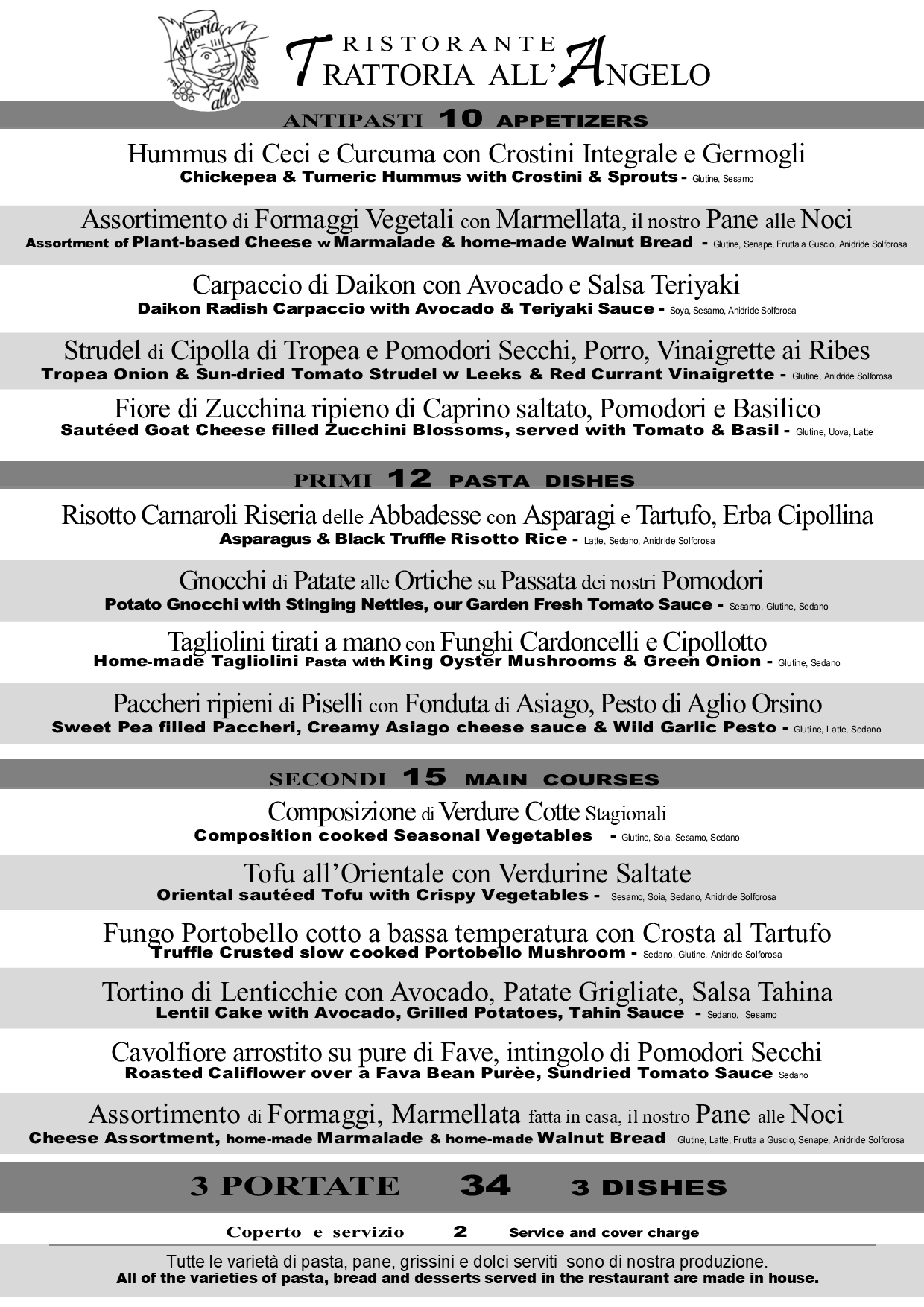 menù alla carta