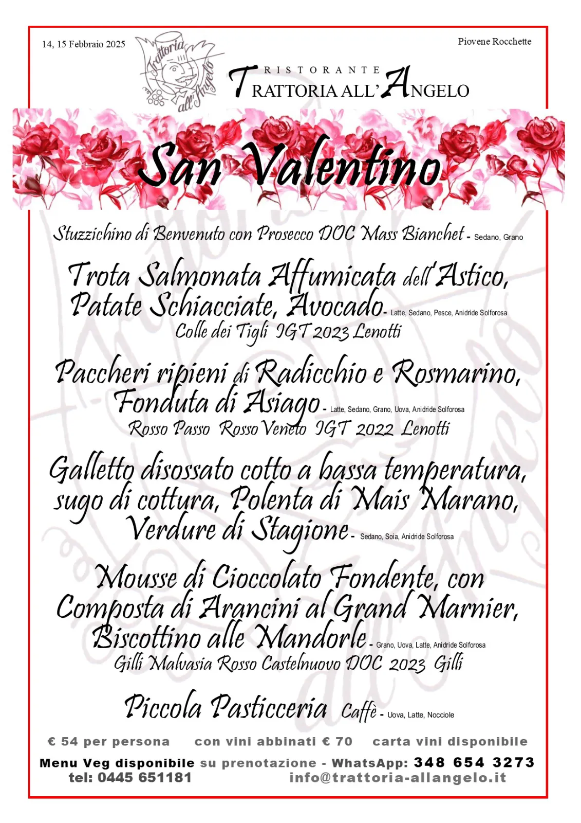 menu di San Valentino